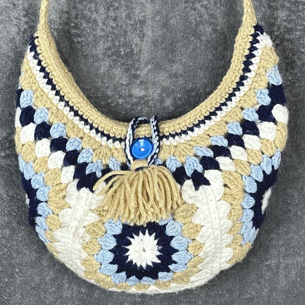 Crocheted Granny Square Purse Crossbody Bag Handbag Lined - BOHO/Vintage STYLE - Picture 5 of 9